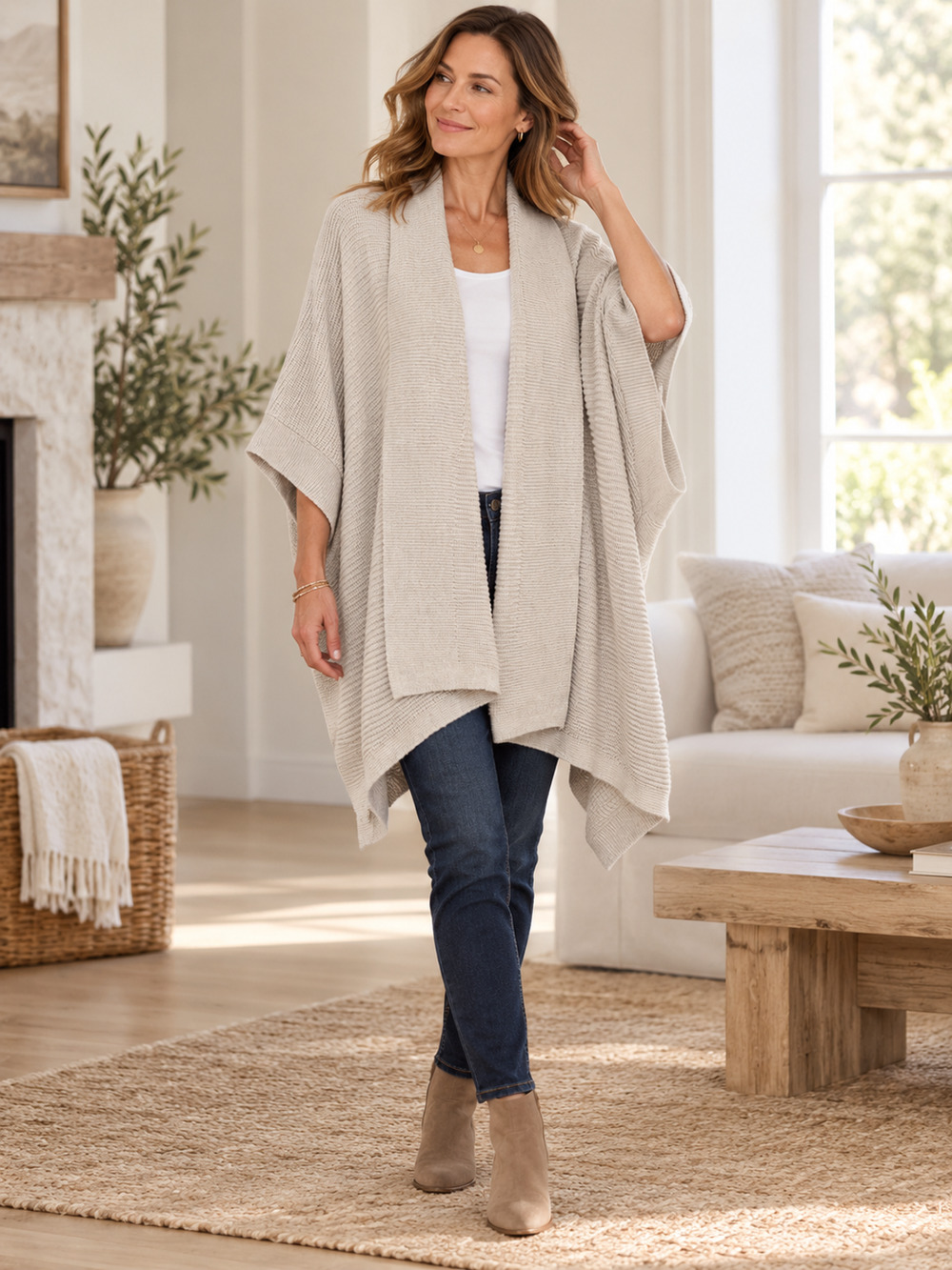 J Jill Open Front Knit Poncho Cardigan Ruana One Size